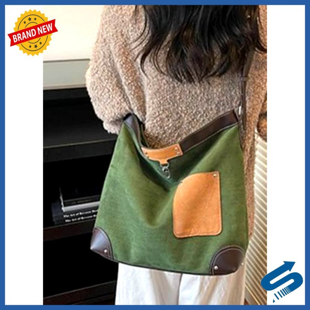 Suede Shoulder Crossbody Bag Large Capacity Bucket Purse Slouchy Hobo Tote - Picture 6 of 7